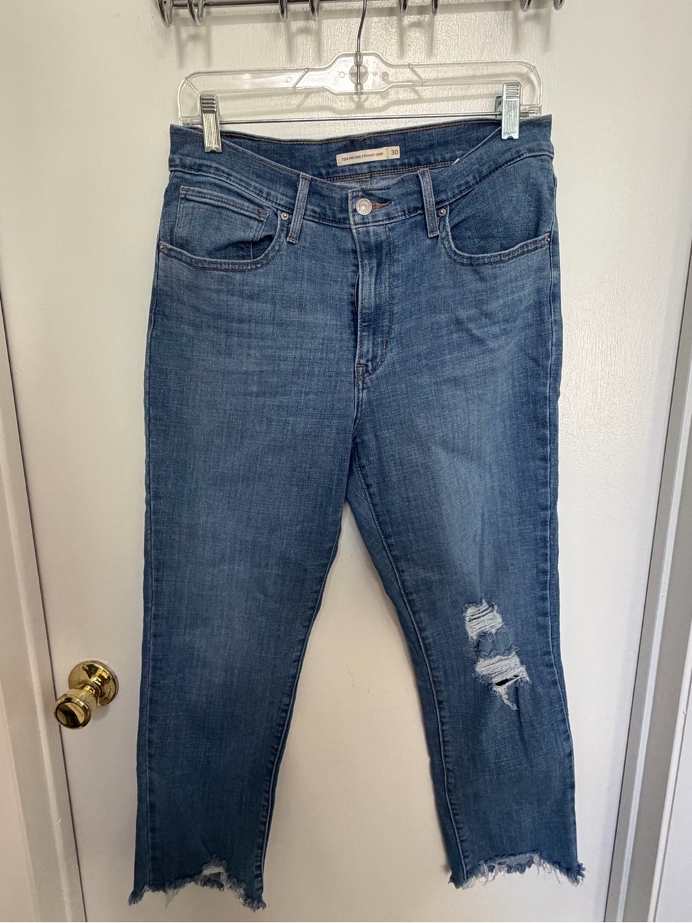 Levi's Cropped Distressed Dark Blue Jeans